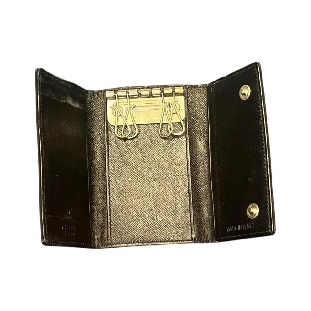 Prada Black Tessuto Nylon Saffiano‎ Leather 6 Key Holder Wallet Made in Italy